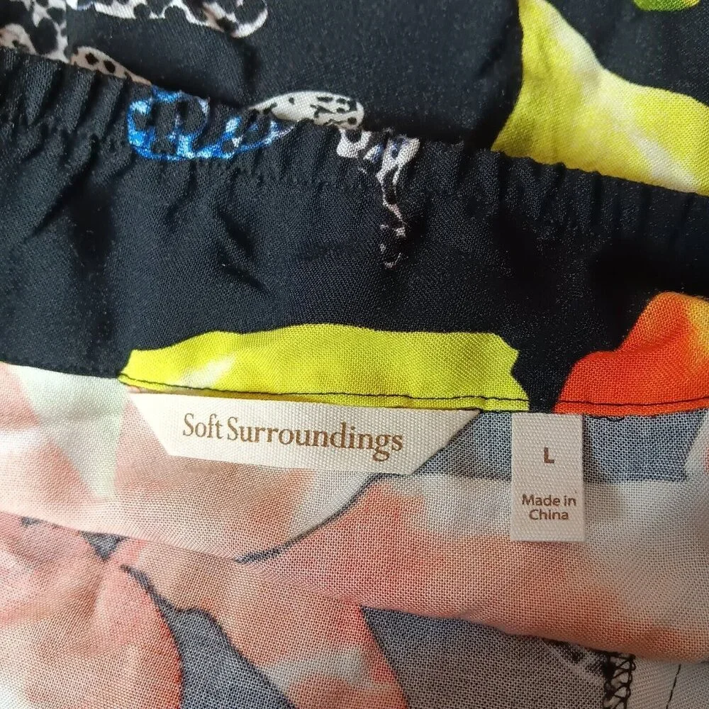 Soft Surroundings Large Skirt Midi Butterfly Black Floral Hawaiian Plumeria Zip - Picture 5 of 10